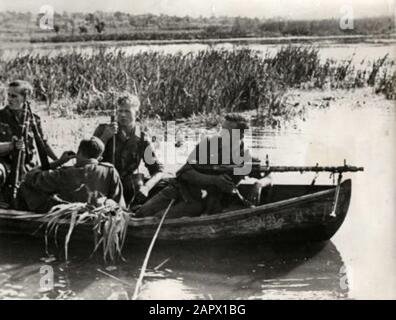 Spaarnestad photo/SFA022803846 Guerre mondiale, guerre du front oriental. Soldats allemands en patrouille en bateau à l'embouchure de la rivière Dnieper. Russie/Union Soviétique, Ukraine, 15 Octobre 1941; Banque D'Images