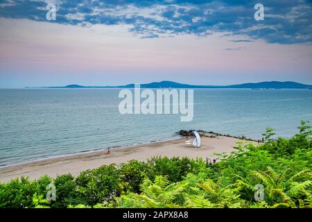 Plage de mer noire à Burgas, Bulgarie Banque D'Images