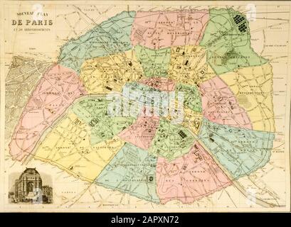 Plan historique de Paris vers 1850, France