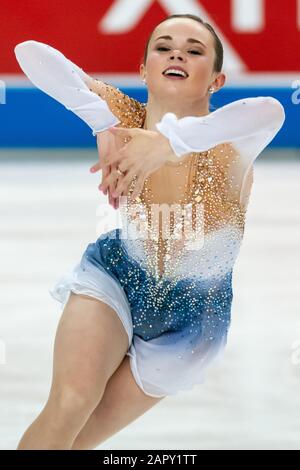 Greensboro, Caroline Du Nord, États-Unis. 24 janvier 2020. Le 24 janvier 2020 ''“ GREENSBORO, N.C., États-Unis - MARIAH BELL de long Beach, Californie, rivalise avec le Senior Ladies Free Skate pendant le championnat américain de patinage artistique de 2020 Toyota au Greensboro Coliseum. Les Championnats américains servent de compétition de qualification finale avant que le patinage artistique américain ne nomme l'équipe mondiale de patinage artistique 2020 et l'équipe de patinage artistique 2020 Des Quatre Continents. Crédit: Timothy L. Hale/Zuma Wire/Alay Live News Banque D'Images