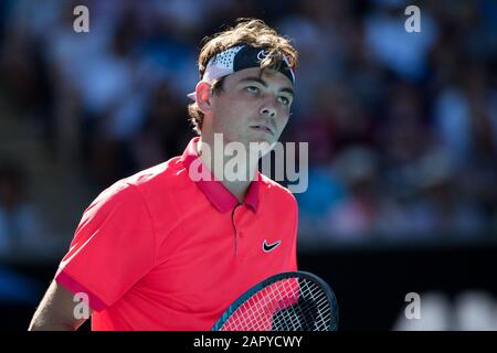 Melbourne, Australie. 25 janvier 2020. Taylor Fritz des États-Unis contre Dominic Thiem d'Autriche lors du troisième match rond de l'ATP Australian Open 2020 à Melbourne Park, Melbourne, Australie, le 25 janvier 2020. Photo De Peter Dovgan. Crédit: Uk Sports Pics Ltd/Alay Live News Banque D'Images