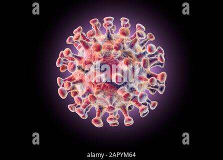 Illustration tridimensionnelle montrant le virus corona, le virus MERS, le syndrome respiratoire du Moyen-Orient Banque D'Images