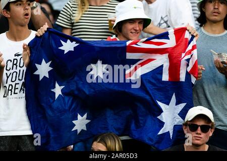 Melbourne, Australie. 25 janvier 2020. Des fans de tennis d'Australie sont en action lors du tournoi de tennis australien Open Grand Chelem de Melbourne, en Australie. Frank Molter/Alay Live News Banque D'Images