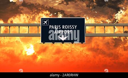 Paris De Gaulle France Airport Highway Connectez-Vous À Une Incroyable Sunset Sunrise Illustration Banque D'Images