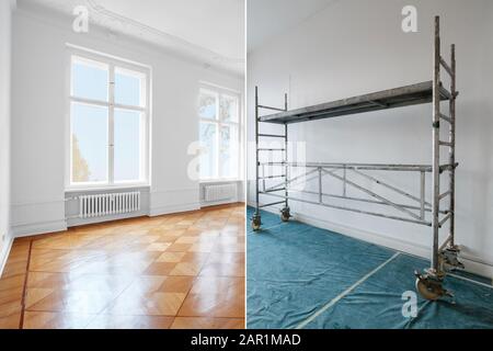 chambre avant et après rénovation - rénovation de l'intérieur de l'appartement , Banque D'Images