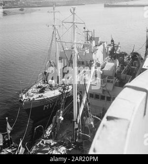 Divers navires, y compris les navires de la marine, qui se trouvent dans un port Date : 19 septembre 1947 mots clés : navires Banque D'Images
