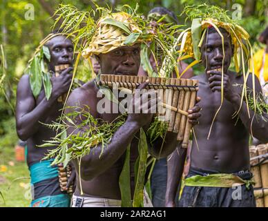 Sing-Sing traditionnel avec des invités étrangers sur l'île de Tautsina, Bougainville, Papouasie-Nouvelle-Guinée Banque D'Images