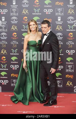 25 Janvier 2020, Malaga, Andalousie, Espagne: Nicole Kimpel, Antonio Banderas Assiste Au 34ème Goya Cinema Awards 2020 - Tapis Rouge Au Stade Jose Maria Martin Carpena Le 26 Janvier 2020 À Malaga, Espagne (Credit Image: © Jack Abuin/Zuma Wire) Banque D'Images