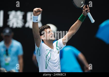 Melbourne, Australie. 26 janvier 2020. Novak Djokovic de Serbie a vaincu Diego Schwartzman de, Argentine., . au Melbourne Park, Melbourne, Australie, le 26 janvier 2020. Photo De Peter Dovgan. Crédit: Uk Sports Pics Ltd/Alay Live News Banque D'Images