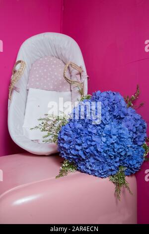 Gros plan de l'hortensia bleu Hydangea macrophylla sont en fleurs . fleur d'orchidée gros plan . pétales de fleurs bleues, branche avec fleurs d'hortensia bleues Banque D'Images