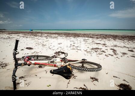 Watamu, Diani plage paysage Kenya, Zanzibar, Tanzanie masai maasai et vélo sur la plage Banque D'Images