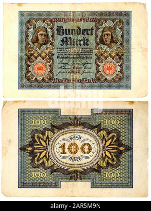 Ancienne loi allemande 100 Mark de 1920 pendant la crise économique après la première guerre mondiale Banque D'Images