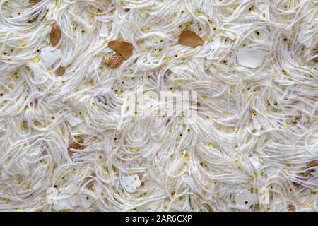 Fond d'écran liquide avec texture gaufrée. Papier peint en cellulose blanche avec éléments décoratifs. Un type de revêtement populaire pour les murs et les plafonds. Banque D'Images