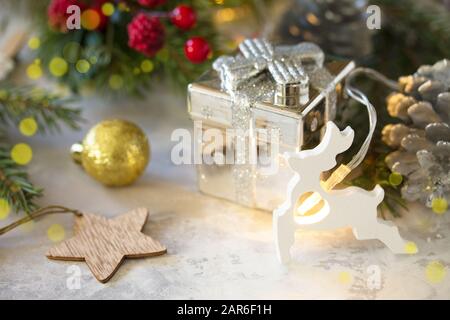 Composition Noël et vacances du nouvel an. Cadeaux du nouvel an. Banque D'Images