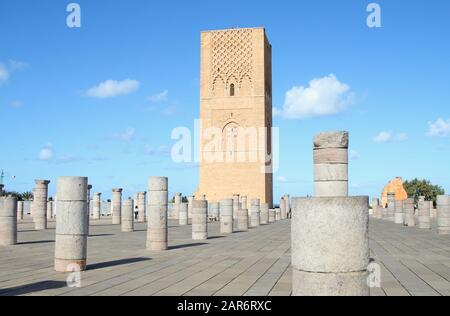 La Tour Hassan, près du mausolée de Mohammed V, Rabat, Maroc Banque D'Images