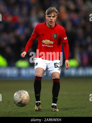 Brandon Williams de Manchester United lors du quatrième match de la FA Cup à Prenton Park, Birkenhead. Banque D'Images