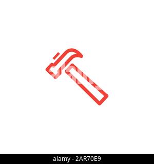 Icône Rouge De La Ligne De Marteau Sur Fond Blanc. Illustration Vectorielle De Style Plat Rouge Banque D'Images