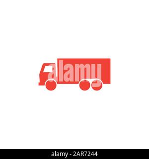 Icône Rouge Gros Camion Sur Fond Blanc. Illustration Vectorielle De Style Plat Rouge. Banque D'Images