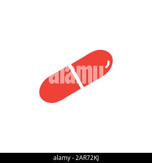 Icône Rouge De La Capsule Sur Fond Blanc. Illustration Vectorielle De Style Plat Rouge. Banque D'Images