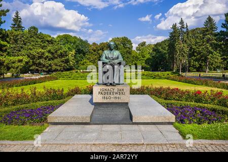 Ignace Jan Paderewski Monument à Park Ujazdowski à Varsovie, Pologne, pianiste, compositeur et patriote polonais Banque D'Images