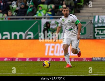 Budapest, HONGRIE - 25 JANVIER : Daniel Bode de Paksi FC lors du match de la Ligue hongroise de la Banque OTP entre Ferencvarosi TC et Paksi FC à Groupama Arena le 25 janvier 2020 à Budapest, Hongrie. Banque D'Images