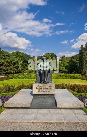 Ignace Jan Paderewski Monument à Park Ujazdowski à Varsovie, Pologne, pianiste, compositeur et patriote polonais Banque D'Images