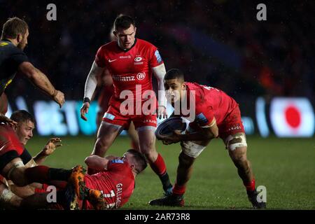 Saracens Andy Christie en action lors du match Gallagher Premiership à Twickenham Stoop, Londres. Banque D'Images
