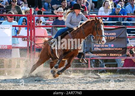 25 janvier 2020 : Brooke Pope participe à l'événement Barrel Racing lors du 71ème rodéo du championnat Homestead au Doc DeMilly Rodeo Arena de Harris Field à Homestead, en Floride. Mario Houben/CSM Banque D'Images