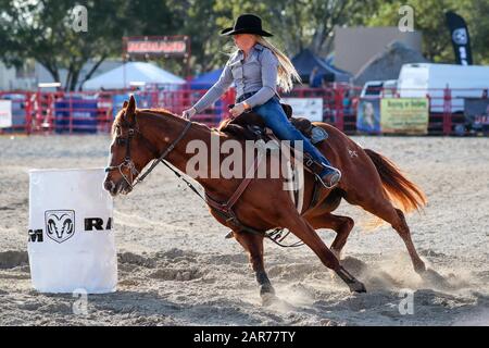 25 janvier 2020 : Brooke Pope participe à l'événement Barrel Racing lors du 71ème rodéo du championnat Homestead au Doc DeMilly Rodeo Arena de Harris Field à Homestead, en Floride. Mario Houben/CSM Banque D'Images