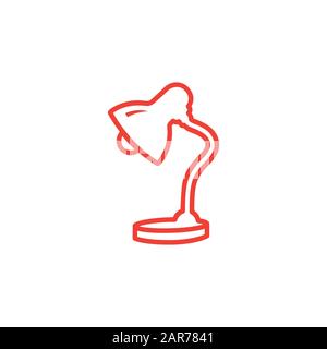 Icône Rouge De La Ligne De Lampe De La Table Sur Fond Blanc. Illustration Vectorielle De Style Plat Rouge. Banque D'Images