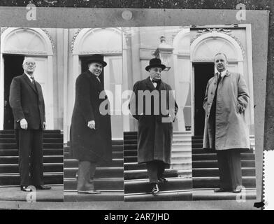 La reine Juliana reçoit les chefs de groupe de Huis ten Bosch à la Haye Professeur Romme, m. Burger, Professeur Oud Et $[...] Date : 14 Mars 1959 Lieu : Den Haag, Zuid-Holland Banque D'Images