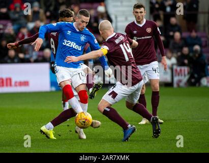 Ladbrokes Scottish Premierhierhip - Coeur De Midlothian V Rangers. Tynecastle Park, Édimbourg, Midlothian, Royaume-Uni. 26 janvier 2020. Pic montre: L'avance des Rangers, Ryan Kent, essaie de faire éclater à travers la défense à la maison comme Hearts joue l'hôte des Rangers dans le Ladbrokes Scottish Premierhierhip, Tynecastle Park, Édimbourg. Crédit : Ian Jacobs/Alay Live News Banque D'Images