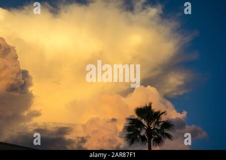 Coucher de soleil et jeu dramatique de nuages qui dérivent au-dessus des eaux tropicales. Les Moments avant une tempête de tonnerre, Miami, États-Unis Banque D'Images