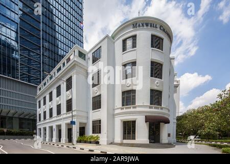 Maison sur mesure, Maxwell Road, l'architecture est un bâtiment de conservation ou patrimonial. Singapour. Banque D'Images