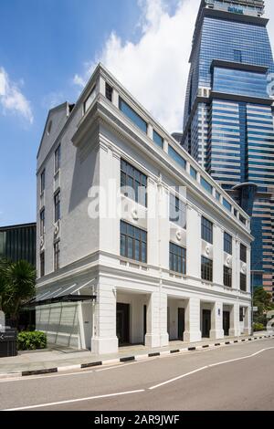 Maison sur mesure, Maxwell Road, l'architecture est un bâtiment de conservation ou patrimonial. Singapour. Banque D'Images