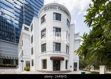 Maison sur mesure, Maxwell Road, l'architecture est un bâtiment de conservation ou patrimonial. Singapour. Banque D'Images