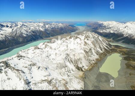 Paysage du parc national d'Aoraki Mount Cook depuis l'hélicoptère, Nouvelle-Zélande Banque D'Images