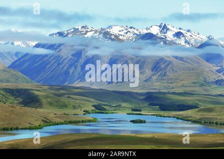 Lac Alexandrina à côté du lac Tekapo, vu du mont John, Nouvelle-Zélande Banque D'Images