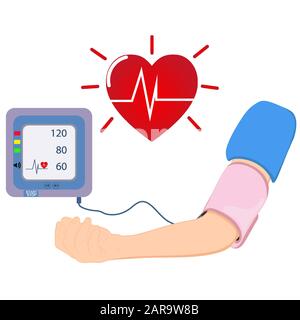 Appareil numérique pour mesurer la pression de l'équipement médical, de diagnostiquer l'hypertension, cœur, illustrations vectorielles concept healtycare Illustration de Vecteur