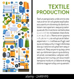 Usine de production textile bannière, coton et laine ou soie Illustration de Vecteur