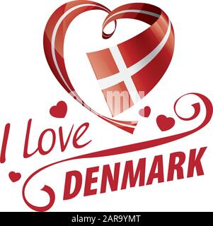 Drapeau national du Danemark en forme de coeur et l'inscription J'aime le Danemark. Illustration vectorielle Illustration de Vecteur