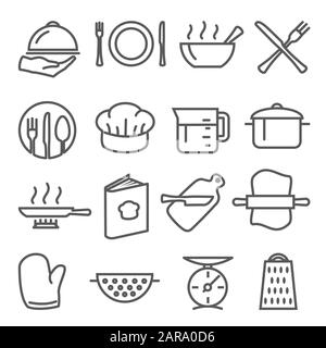 Les icônes des lignes de cuisson sont définies sur un fond blanc Illustration de Vecteur