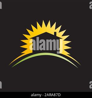 Vecteur signe soleil et maison sur fond noir Illustration de Vecteur