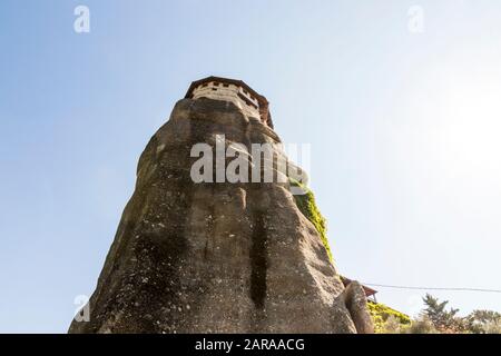 Meteora, Grèce. Le monastère byzantin de Roussanou dans les rochers de Meteora à Kalambaka Banque D'Images