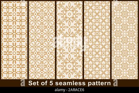 Ensemble de cinq motifs vectoriels de lignes arrondies sans soudure. Illustration de Vecteur