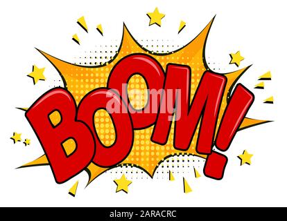 BOUM COMIQUE ! Bulle Vocale, Explosion De Livre Dessinée, Dessin Animé Illustration de Vecteur