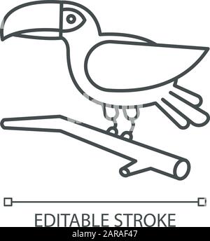 Icône linéaire parfaite Toucan pixel. Oiseau exotique. La faune brésilienne. Faune. Birdie tropical. Ornithologie. Animal sauvage d'Amérique du Sud. Personnalisation de la ligne fine Illustration de Vecteur