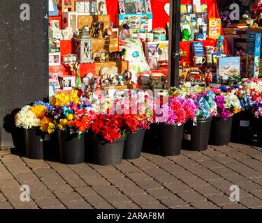Fleurs à l'extérieur d'une boutique. Banque D'Images