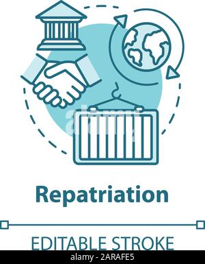 Icône concept de rapatriement. Retour des valeurs historiques au pays d'origine. Commerce international d'accords. Dessin couleur RVB avec contour isolé vectoriel. Illustration de Vecteur