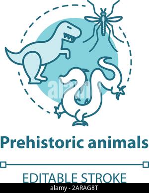 Icône de concept d'animaux préhistoriques. Recherche paléontologique. Étude des animaux éteints et mythique. Théorie de l'évolution vecteur isolé contour RVB col Illustration de Vecteur